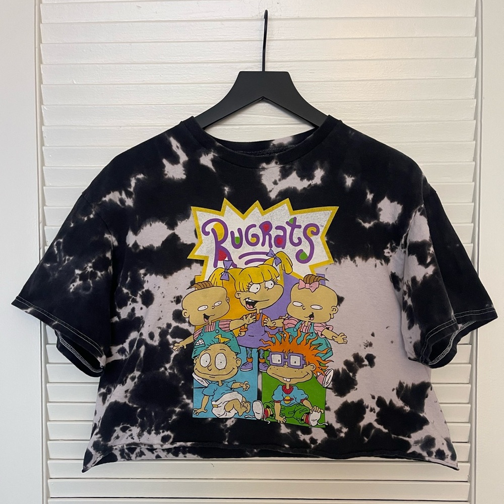 Nickelodeon Rugrats Tie-Dye Cropped T-Shirt - Black and White